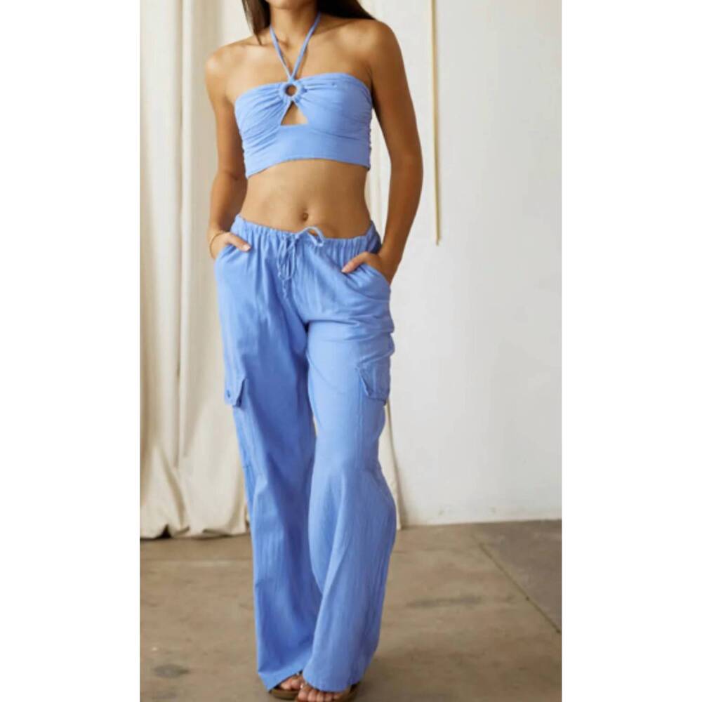 NEW BLANCO BY NATURE oversized cargo drawstring pants in azure